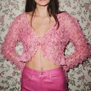 Urban outfitters pink floral long sleeve crop top